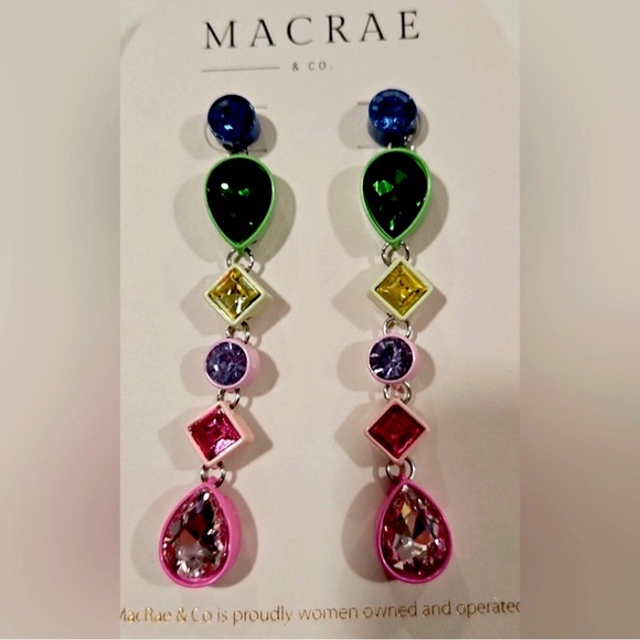 NWT 🌈 Macrae & Co. MultiColored crystals gorgeous Earrings - Picture 3 of 9